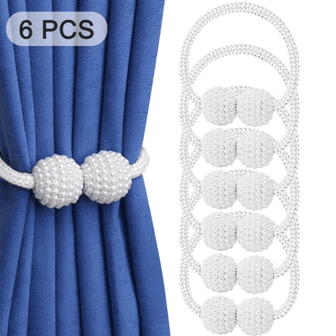 VEGCOO 6 pcs Magnetic Curtain Tiebacks – Elegant Pearl Rope Holdbacks for Home, Office & Hotel Windows – Stylish & Convenient Drapery Holders (White)