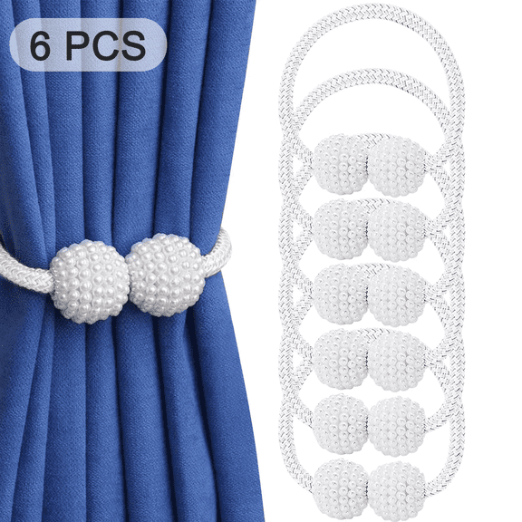 Vegcoo Magnetic Curtain Tiebacks, Pearl Rope Holdbacks for Windows, Home, Office, and Hotel (6 Pack, White)