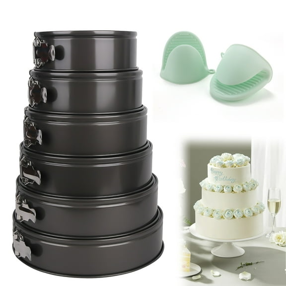 VEGCOO 6PCS Premium Springform Pan Set, 7-12 Inch Round Cake Molds  with Silicone Gloves for Baking,Removable Bottom,Non-stick Coating