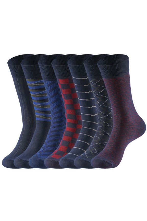 7 Pairs Mens Dress Socks, Classic Patterned Cotton Crew Socks for Father Birthday Christmas Gifts