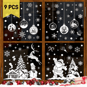 VEGCOO 9 Sheets 260PCS Christmas Window Clings,Christmas Window Stickers,Snowflakes Elk Santa Claus for Christmas Doors Shop Window Decals Home Decorations (A)