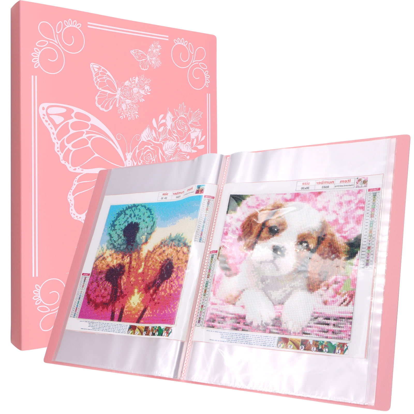 A3 Diamond Painting Storage Book - 30 Page Portfolio Binder With Clear Pockets For Artwork & Kits (Pink)