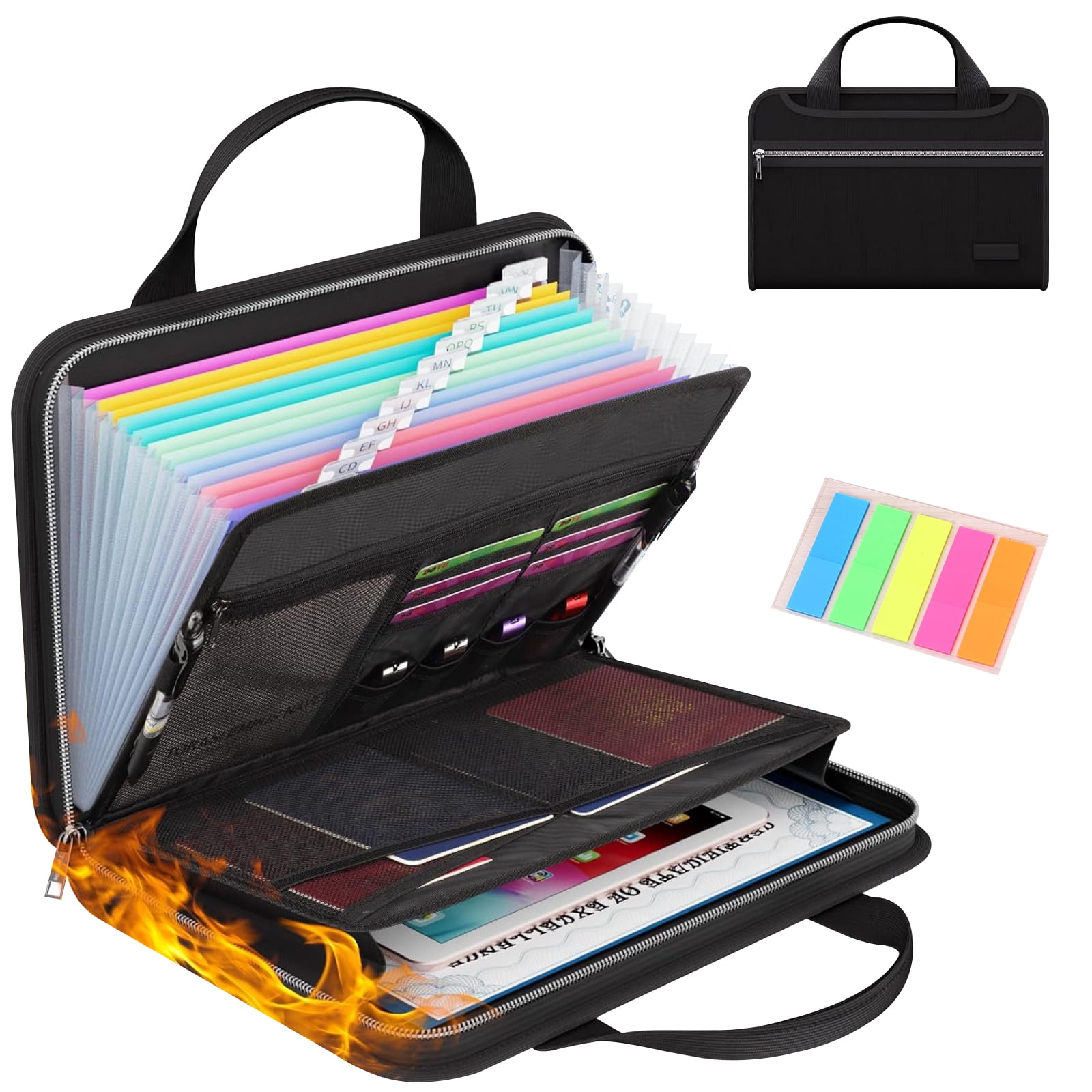 VEGCOO Accordion File Organizer,Fireproof Expanding File Folder with Multi Pockets,13 Pockets Document Organizer with Handle & Labels notesPortable Home Travel Safe Storage for