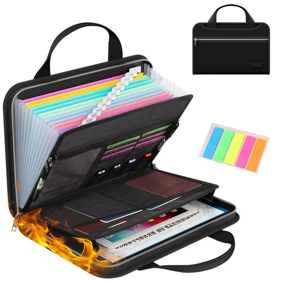 VEGCOO Accordion File Organizer,Fireproof Expanding File Folder with Multi Pockets,13 Pockets Document Organizer with Handle & Labels notesPortable Home Travel Safe Storage for