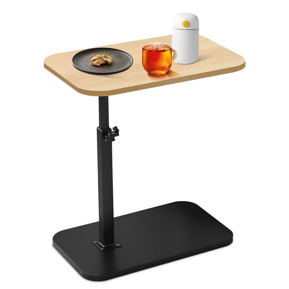 VEGCOO Adjustable TV Tray Table Side Table Tray, C Table End Table, Bamboo Table, 360Swive Adjustable Height Tray Table for Bed or Sofa, Living Room, Bedroom with Phone and Tablet Slots