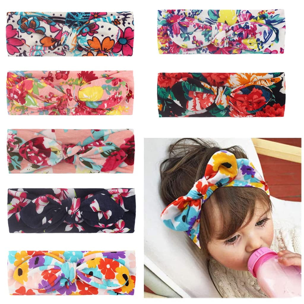 VEGCOO Baby Girl Hair Band, 7 Pieces Cotton, Soft, Suitable for 0-3 years