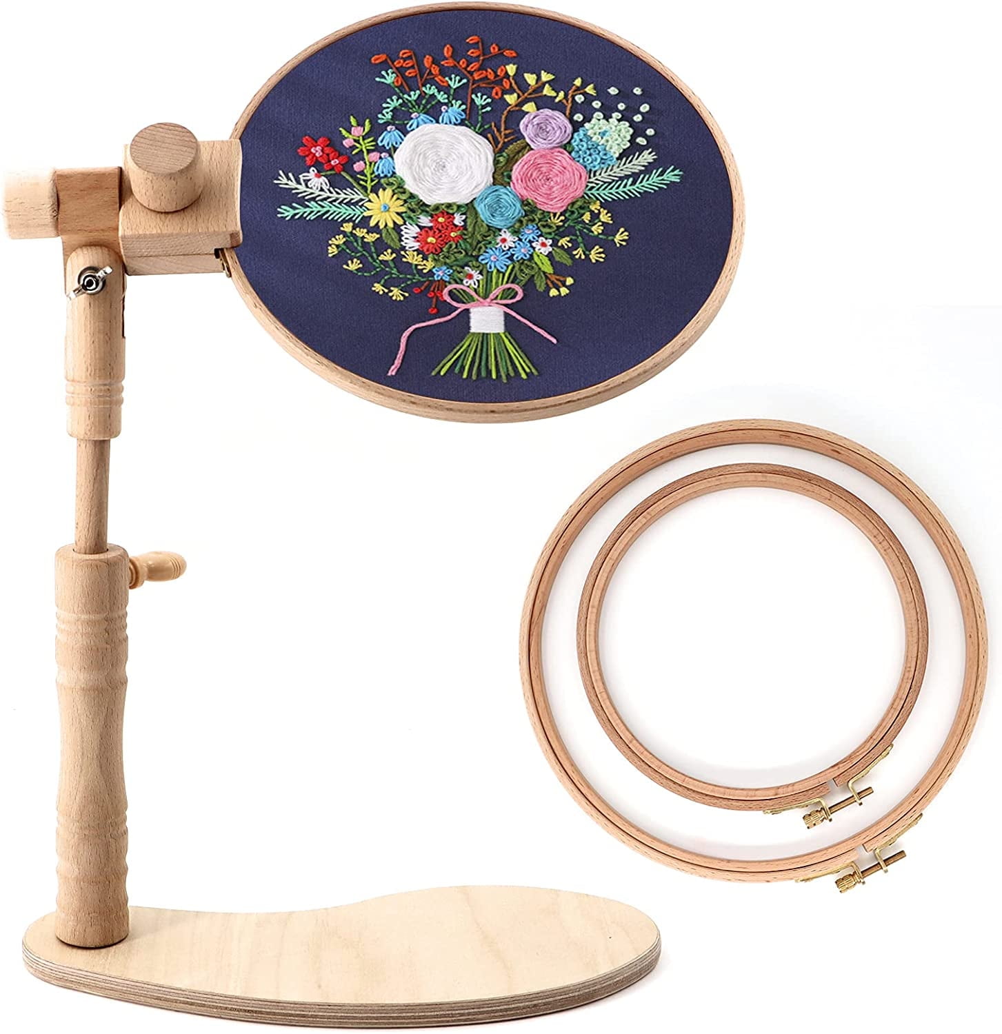 VEGCOO Beech Wood Adjustable Rotated Embroidery Hoop Stand, (2 Pack)