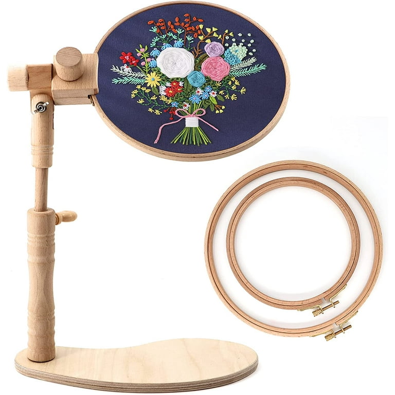 Embroidery Stand With 6inch Hoop - Rotated Embroidery Hoop Stand, Wood Cross  Stitch Frame Stand For Needlework, Hands Free Embroidery Hoop Holder Embr