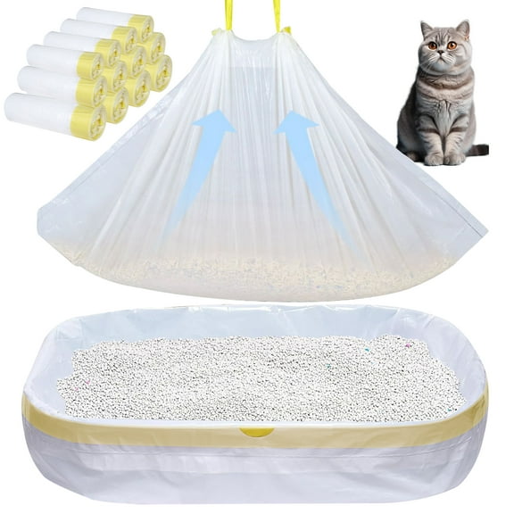VEGCOO Cat Litter Box Liners, 40 Count, 36 x 18 Inches Jumbo Extra Large Heavy Duty Litter Pan Liners Bags with Drawstring for Pet Cat Litter Tray