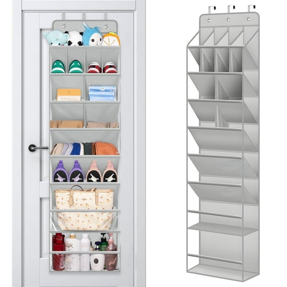 VEGCOO Clear Over the Door Shoe Organizer Large Deep Pockets Hanging Shoe Rack for Closet Fit 20 Pairs Shoe Holder for Sneakers Boots Storage，（Grey  67.7"x16.7"）