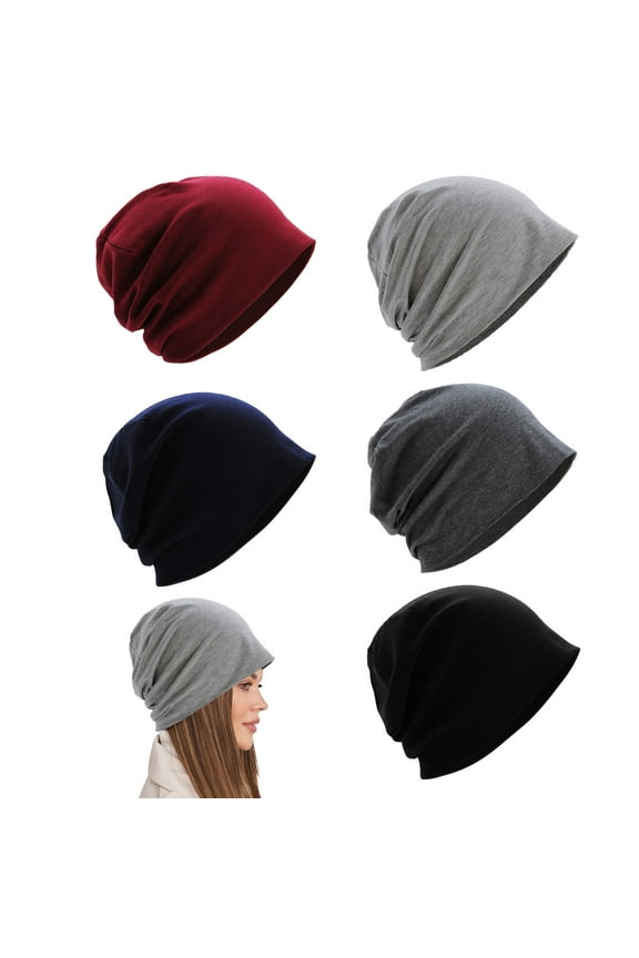 Cotton Slouchy Beanie for Men & Women - Soft, Lightweight, Unisex Knit Cap - 5-Pack (Black, Khaki, Lavender, Navy, Charcoal)