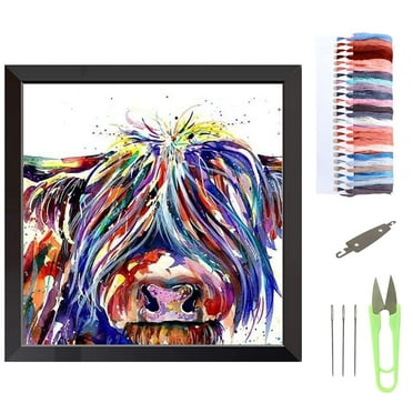 VEGCOO Embroidery Cross Stitch Kits for Beginners Adults, Pre-Printed Stamped Cute Bear Embroidery Kits 11CT Needlework Kit DIY Artwork for Adults Kids Girls Home Wall (Cow, 30x30cm)