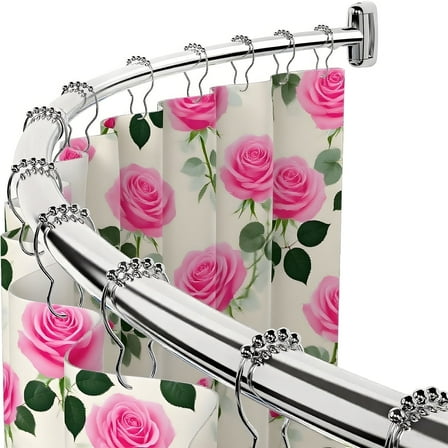 VEGCOO Curved Shower Curtain Rod, Stainless Steel Rust-Proof Bathroom Shower Curtain Rod, 39-72 Inch Adjustable Telescopic Design, Easy to Install in Sections, Expandable Shower Curtain Rod,(Silver)