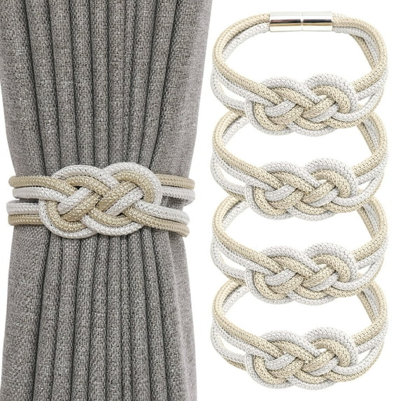 VEGCOO Decorative Weave White & Gold Curtain Tiebacks (4 Count)