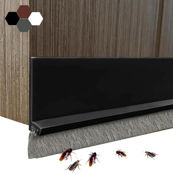 Vegcoo 39-Inch Self-Adhesive Rubber Door Sweep with Brush for Weatherproofing, Noise and Dust Reduction (Black)