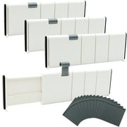 VEGCOO Drawer Dividers Organizer 4 Pack, Adjustable Drawer Separators with 16 Inserts 4" High Expandable from 11-17.5" for Home,Bedroom, Bathroom, Closet, Cloth