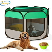 VEGCOO 43.3in Pet Playpen Pop-Up Dog Playpen, Folding Soft Dog Crate Portable Waterproof Outdoor Playpen for Dog Cat Chicken Recovery w/Bowl, Durable for Travel