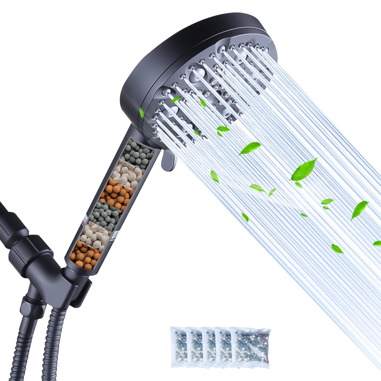 VEGCOO Filtered Shower Head, High Pressure 9 Spray Patterns Handheld Shower Head with Filter, Built-in Power Wash, for Hard Water, Matte Black