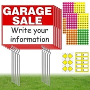 VEGCOO Garage Sale Kit 5 Pcs 13x17 inch with Metal Stakes & 4 Price Stickers - Reusable Double-Sided Weatherproof Garage Sale Signs, Directional Arrow Sign for Yard Sales Supplies, Weatherproof