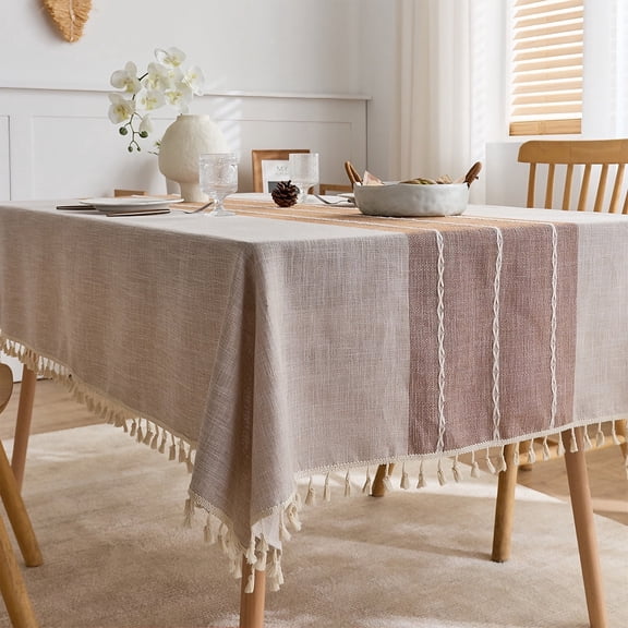 VEGCOO Linen Khaki Tablecloth for Rectangle Tables - 55x70 in Waterproof & Oil-Proof Wipeable Table Cover - Wrinkle-Free Non-Slip, Rustic Farmhouse Decor for Kitchen, Dining, Patio & Party