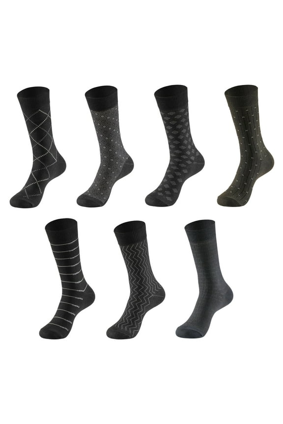 7 Pairs Men's Business Socks, Black Moisture-Wicking Crew Socks Soft Poly-Cotton Blend, Breathable & Quick-Dry, Business Casual Socks for Men (US Shoe Size 7-12)