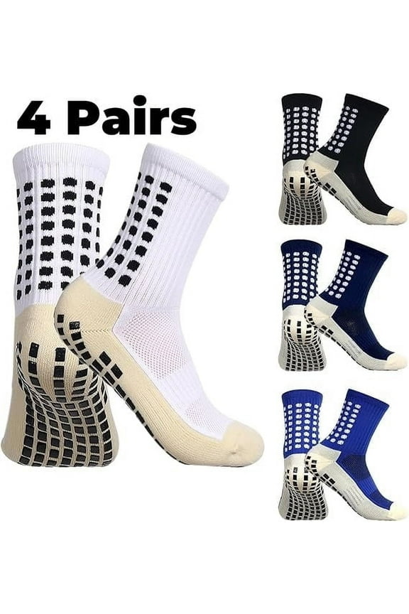 Mens Soccer Socks, 4 Pairs Anti slip Sports Socks, Grip Basketball Yoga Football Socks(White/Blue/Black/Navy blue)