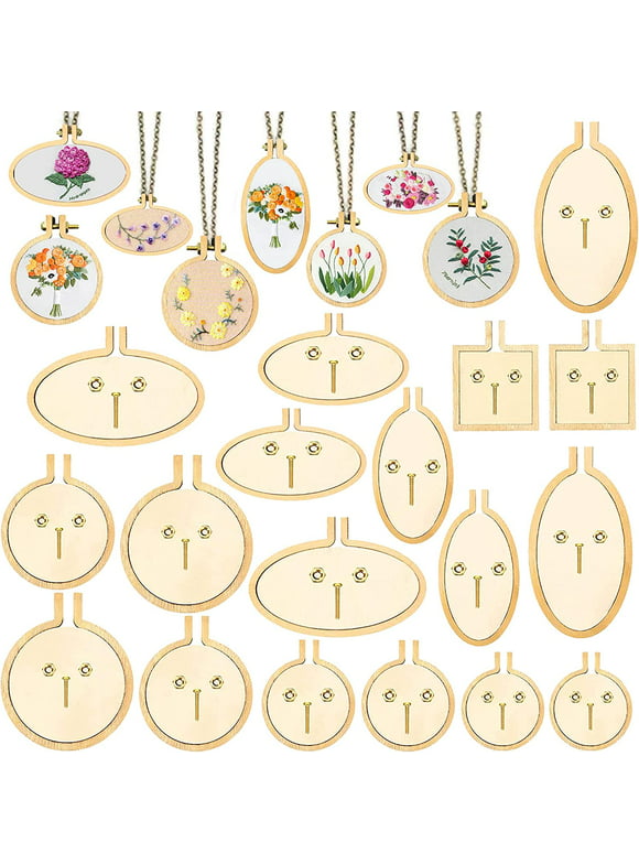 VEGCOO Mini Embroidery Hoops, Small Ring Tiny Embroidery Hoops, Wood Round Embroidery Hoops Oval Embroidery Hoops for Embroidery Necklace Jewelry Pendant and Cross Stitch (18 Sets)