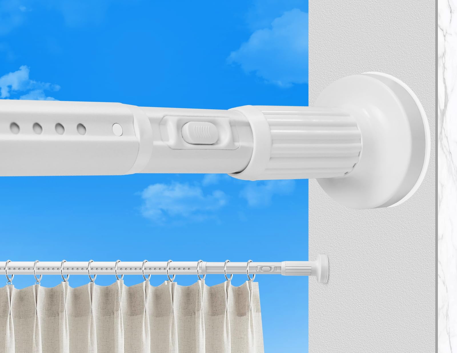 VEGCOO One-Push Tension Curtain Rod, 39-122 inches Extra Long No Drill ...