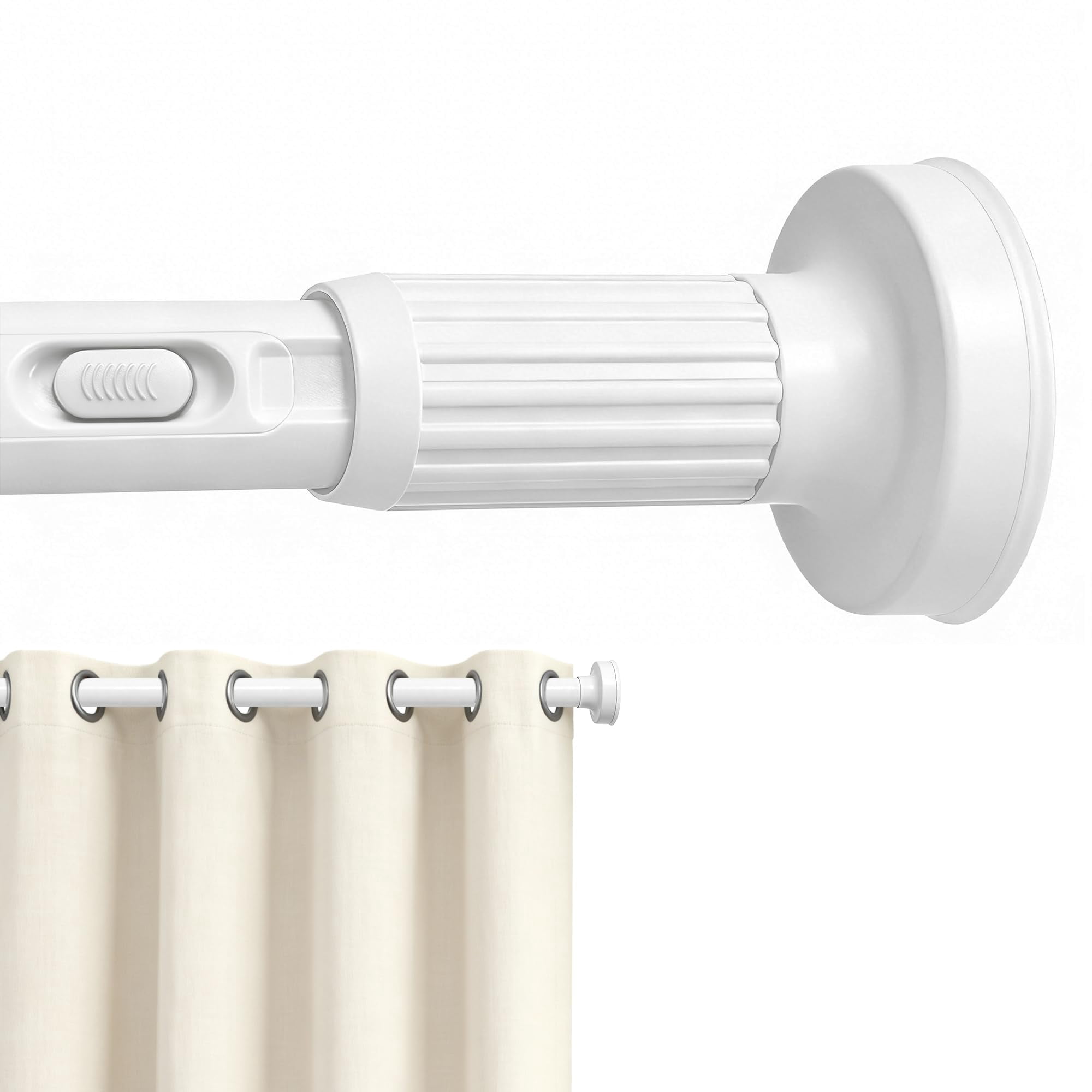 VEGCOO One-Click Tension Curtain Rod, No Drill Adjustable Spring Rod, 39-137 Inches Extra Long, Rustproof Steel for Patio Outdoor Bathroom Window,  White