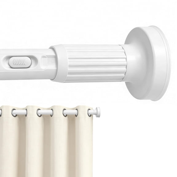 VEGCOO One-Click Tension Curtain Rod, No Drill Adjustable Spring Rod, 39-86 Inches Extra Long, Rustproof Steel for Patio Outdoor Bathroom Window, White