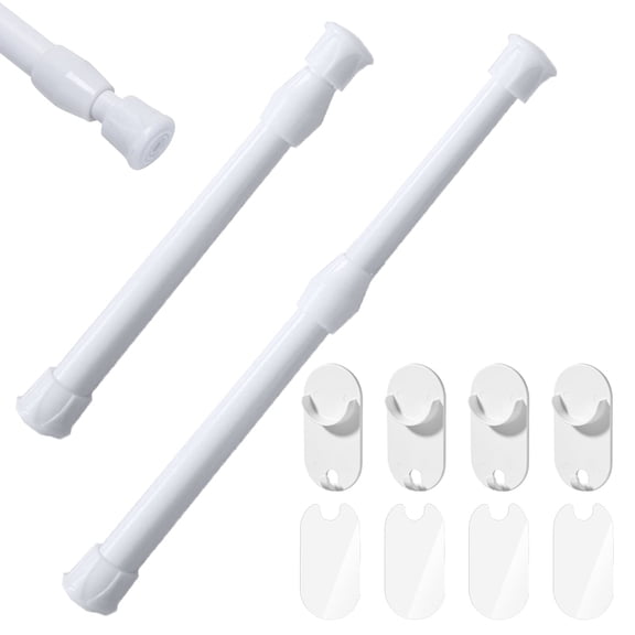 VEGCOO   Pack of 2 30-50 cm Telescopic Rod, Curtain Pole Clampable, Clamping Rod for Curtains, White Extendable Curtain Rod, No Drilling Required, for Kitchen Cabinet