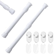VEGCOO Pack of 2 30-50 cm Telescopic Rod, Curtain Pole Clampable, Clamping Rod for Curtains, White Extendable Curtain Rod, No Drilling Required, for Kitchen Cabinet
