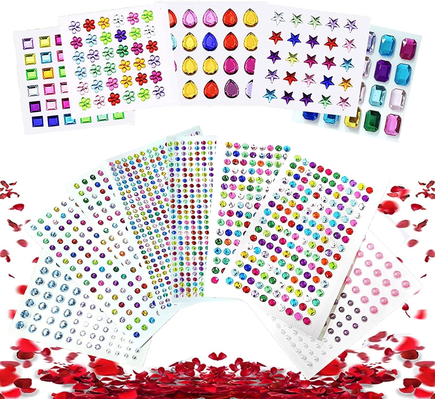 Vegcoo Self-Adhesive Rhinestone Gems, 2000 Multicolor Acrylic Jewels ...