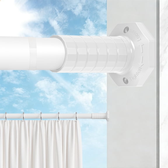 VEGCOO 45-128" Tension Curtain Rod, 2-in-1 Drill-Free or Screw-Fixed Heavy Duty Matte White Shower Rod for Bathroom Windows Patio