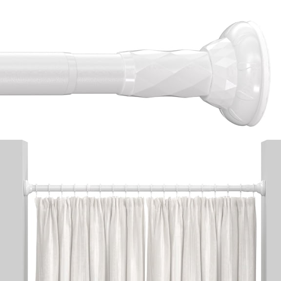 VEGCOO Twist Lock Tension Curtain Rod, 45-157 Inch Adjustable 32mm Heavy Duty Steel Shower Rod, No Drill Curtain Rod for Window, Patio, Outdoor & Bathroom, White