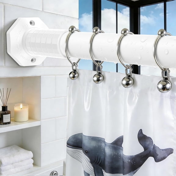 VEGCOO Tension Curtain Rod, 45-168 Inches, Adjustable Spring-Loaded Curtain Rod, Dual Installation Methods (No Drilling/Screw Fixing) for Patios, Windows, and Shower Curtains, White