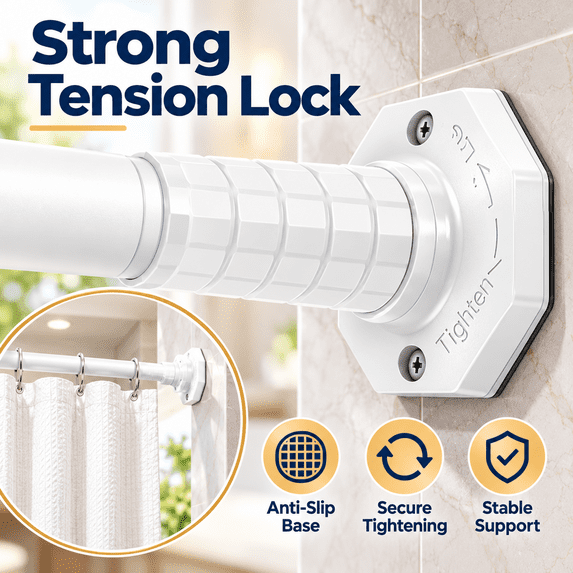 Heavy Duty Tension Curtain Rod, 51-86 Inch Adjustable Spring Loaded Shower Curtain Rod, No Drill or Screw Mount, White