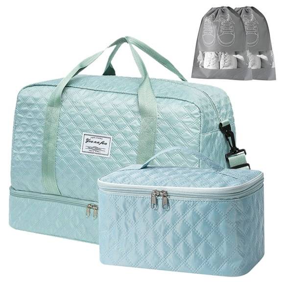 VEGCOO Travel Duffel Bag, Women's Weekender Bag with Shoe Compartment, Carry-On Travel Bag with Toiletry Bag and Shoe Bag, Gym Duffel Bag with Wet Pocket, Hospital Bag for Delivery Room, Green