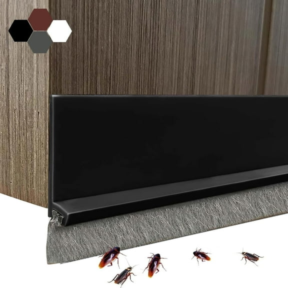 VEGCOO Under Door Draft Stopper, 39-Inch Self-Adhesive Door Sweep with Brush for Weatherproofing, Noise and Dust Reduction (Black)