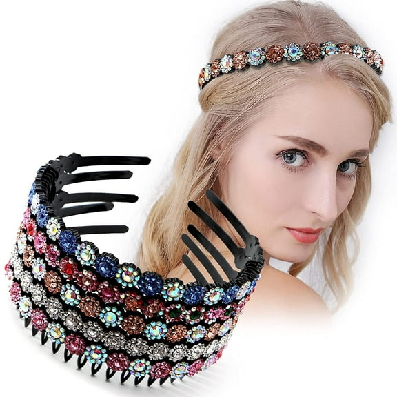 VEGCOO Wave Rhinestone Headbands 5pcs Plastic Tooth Comb Headbands Crystal Hair Loop Non-slip Wavy Hairbands for Women Girls