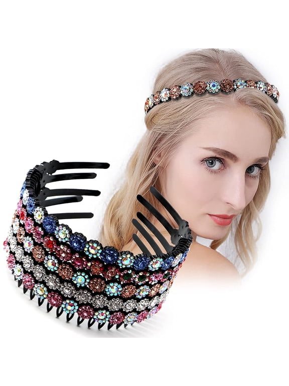 Wave Rhinestone Headbands 5pcs Plastic Tooth Comb Headbands Crystal Hair Loop Non-slip Wavy Hairbands for Women Girls