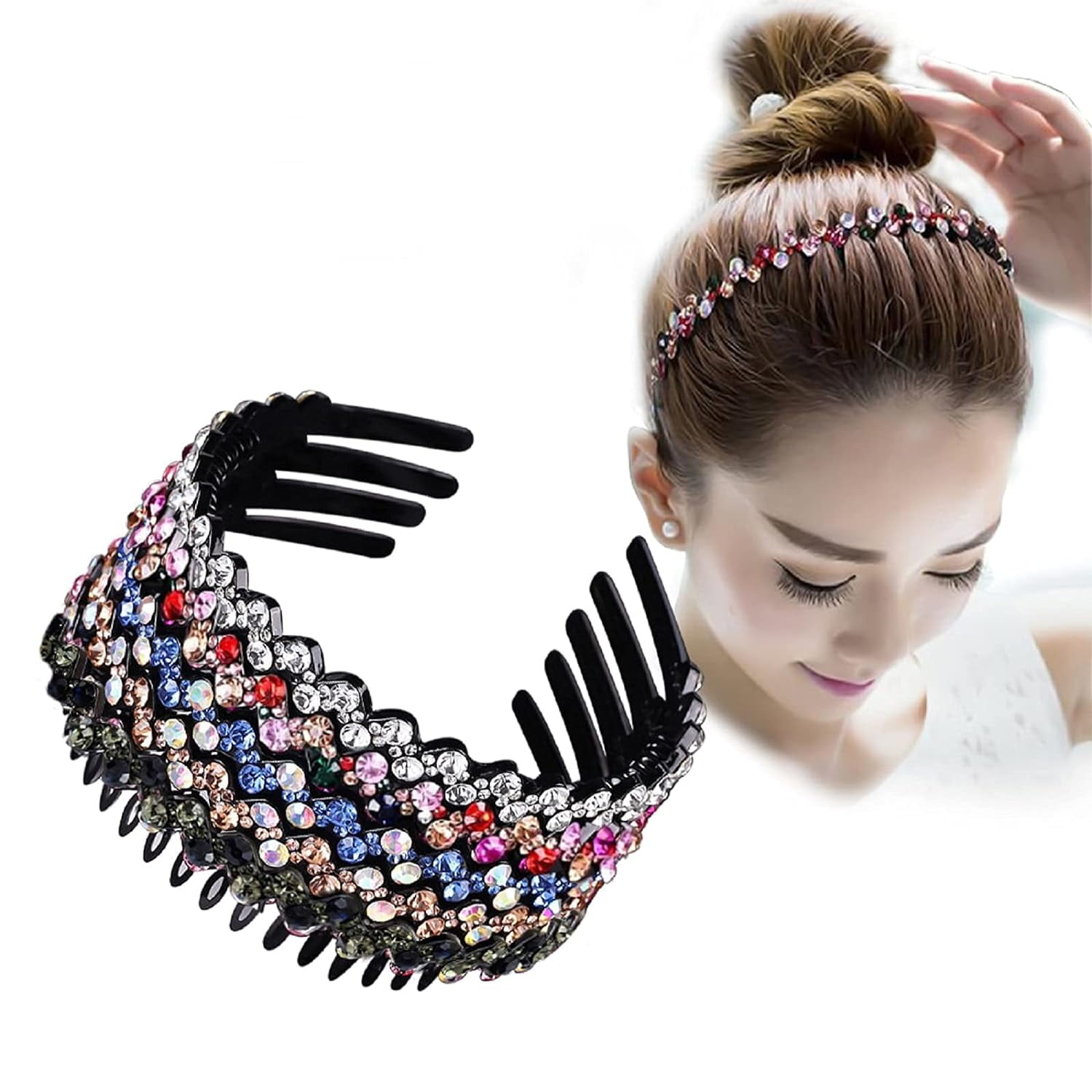 VEGCOO Wave Rhinestone Headbands 5pcs Plastic Tooth Comb Headbands
