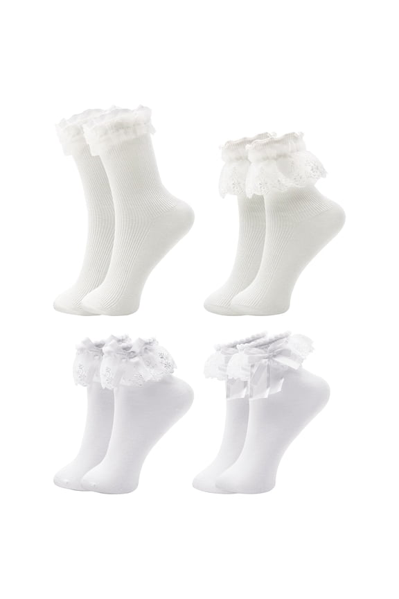 White Frilly Socks Women Girls Lace Socks with Bowties, White Ruffle Socks Beautiful Frilly Socks Cotton Socks Princess Style Dress Socks for Ladies Girls, Sports and Leisure