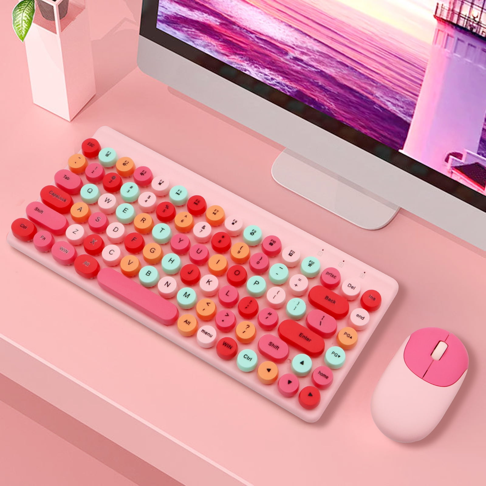 VEGCOO Wireless Keyboard And Mouse Set Colorful Round Key Caps 2 4Ghz vegcoo-wireless-keyboard-and-mouse-set-colorful-round-key-caps-2-4ghz
