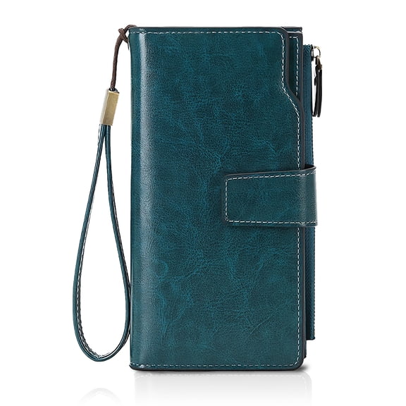 VEGCOO Women Leather Wallet RFID Blocking Credit Card Holder Ladies Wristlet Purse with Zipper Pocket