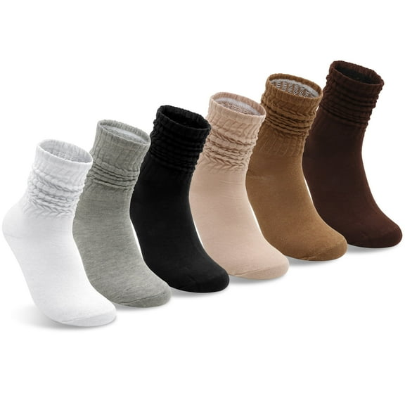 VEGCOO Women's 6-Pack Long Slouch Socks - Soft Polyester Knit Boot Socks