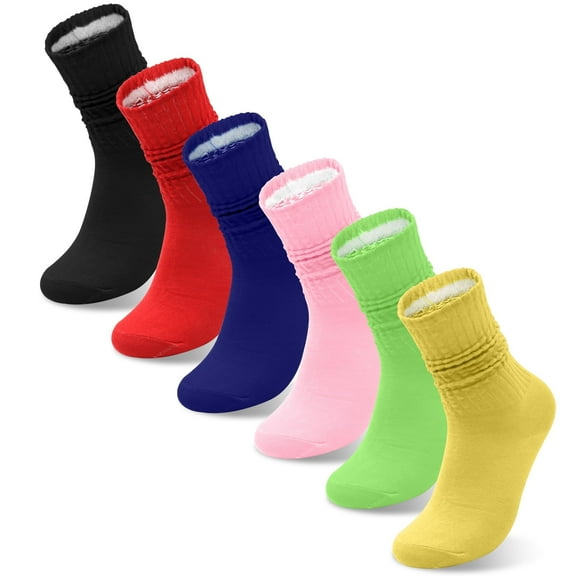 VEGCOO Women's 6-Pack Long Slouch Socks - Soft Polyester Knit Boot Socks