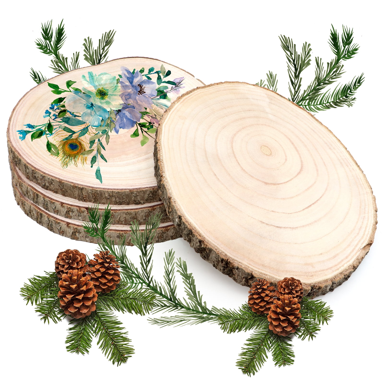 Caydo 4 Pieces 7-8 Inch Wood Slices for Centerpieces Natural Round Wood  with