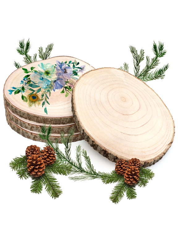Wood Slices 4 Pcs7-8 Inches Unfinished Wood Rounds, Natural Paulownia Wood Slices for Centerpieces, Wood Pieces Decoration with Bark, DIY Wooden Ornaments for Wedding, Painting