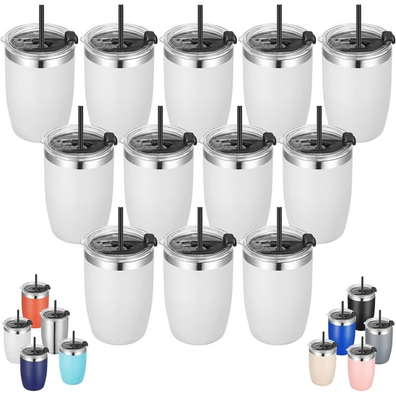 VEGOND Stainless Steel 12 oz Tumblers bulk Vacuum Insulated Double Wall Travel Tumbler with Lid and Straw Reusable Tumbler,White 12 pack